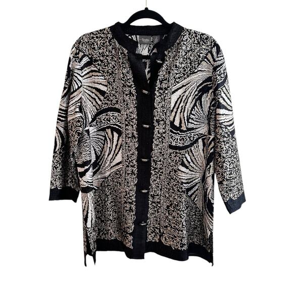 Chico's Tops - Chico's Travelers Abstract Art Crinkle Tunic Blouse Asian Mandarin Collar Button